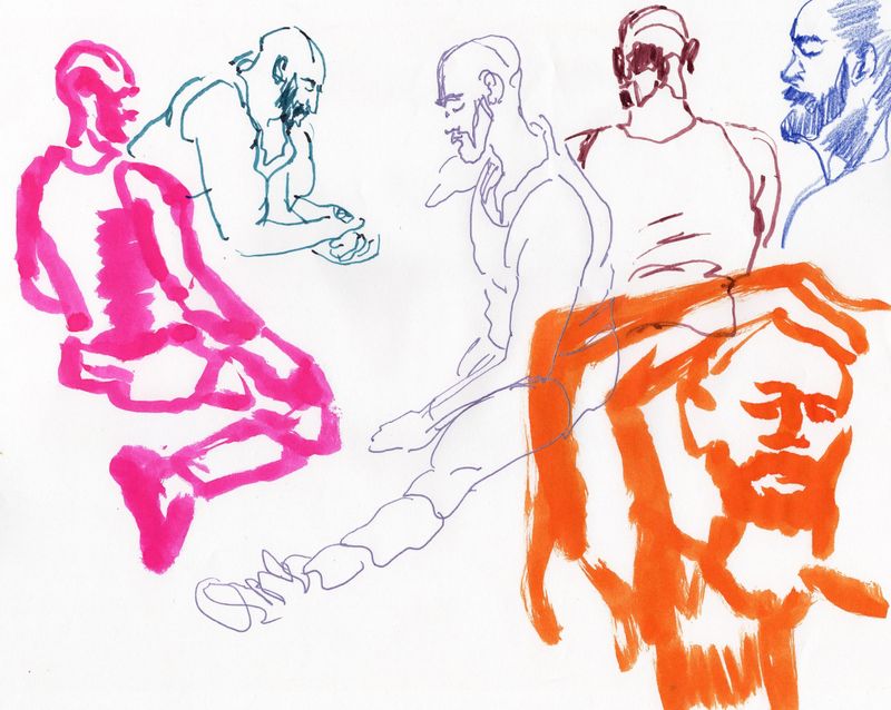Overlapping 2 minute pose gesture drawings.