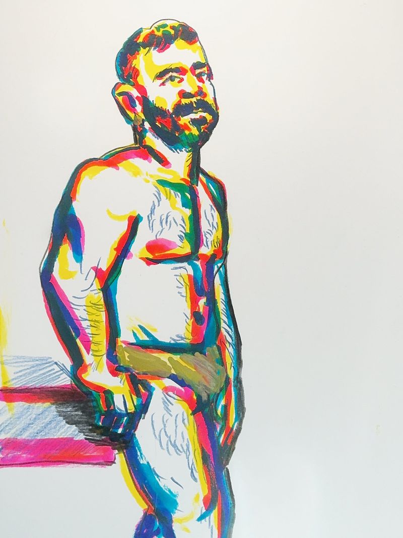 A standing portrait of Luis drawn in watercolor marker on Bristol.