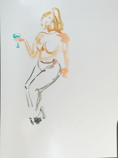 A ten-minute watercolor marker warmup pose from the session.