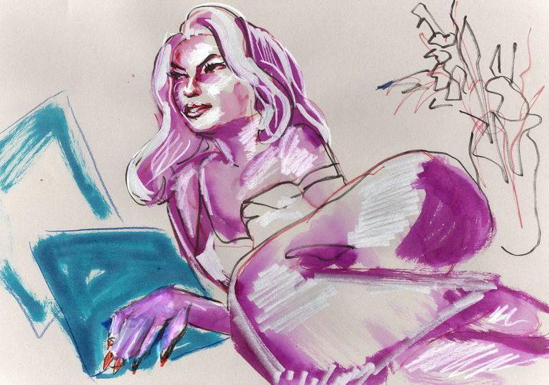 20 minute pose- markers and fountain pen on toned paper.