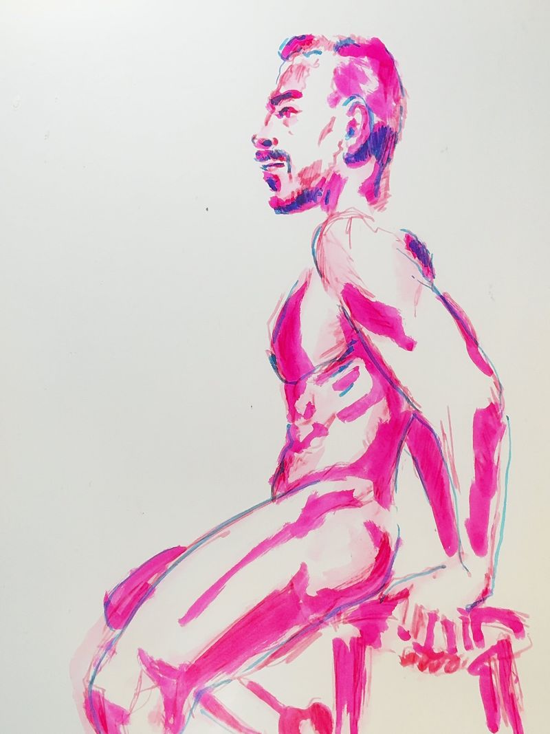 Model in watercolor marker drawing