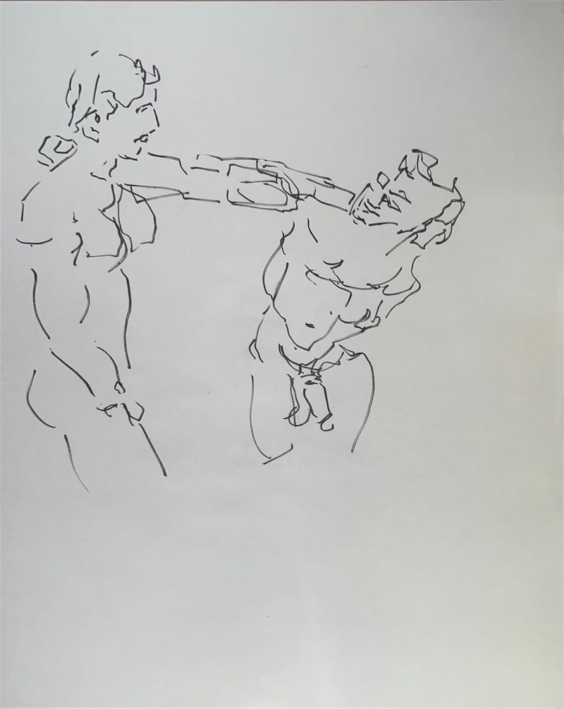 A warmup drawing of the two models with arms interlocked