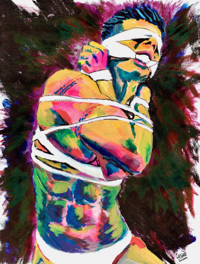 A bound Asian Man, tied up