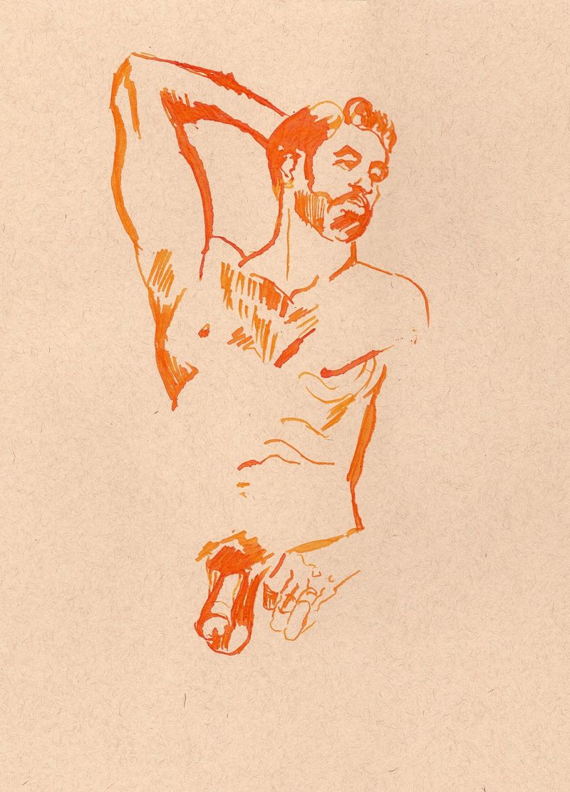 Drawing of Kyle from a recent online drawing session with Doable Guys. Fountain Pen on Toned Paper.