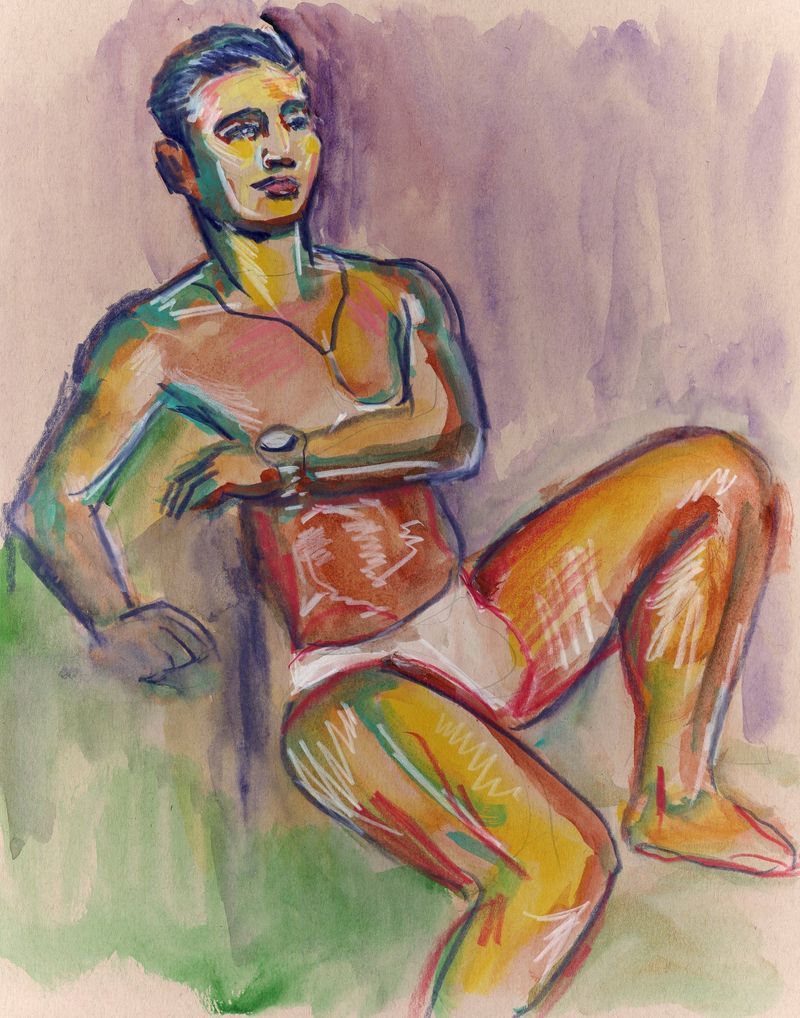 A watercolor painting of rob based on A drawing of Robchen