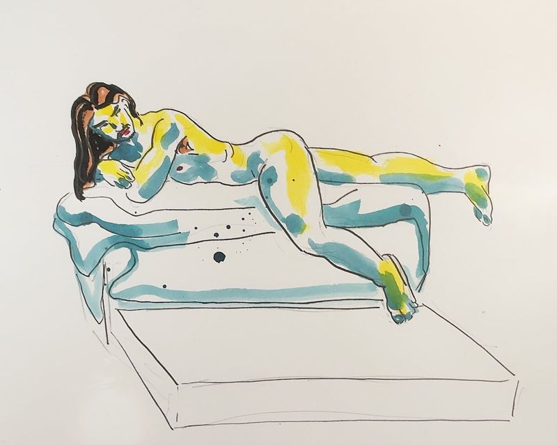 Raf lying down, painted in watercolor on Bristol paper.