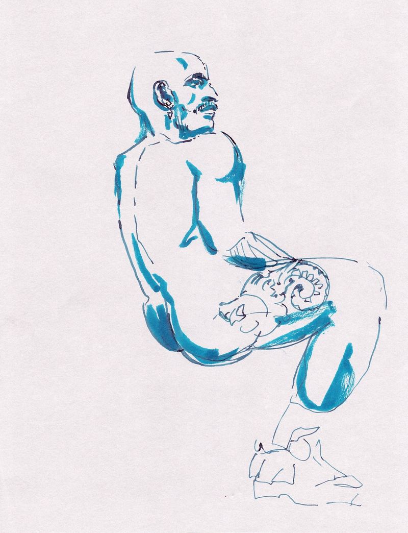 blue fountain pen drawing