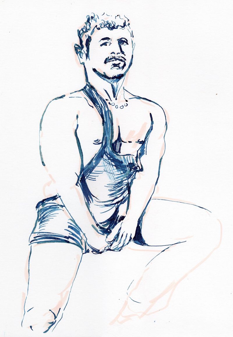 Fountain Pen on Bristol- Victor in a Wrestling Singlet