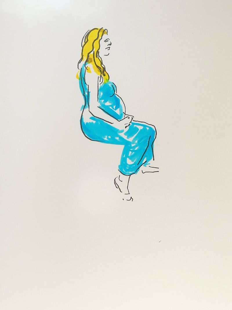 A colored-pencil drawing of Jade cradling her stomach.