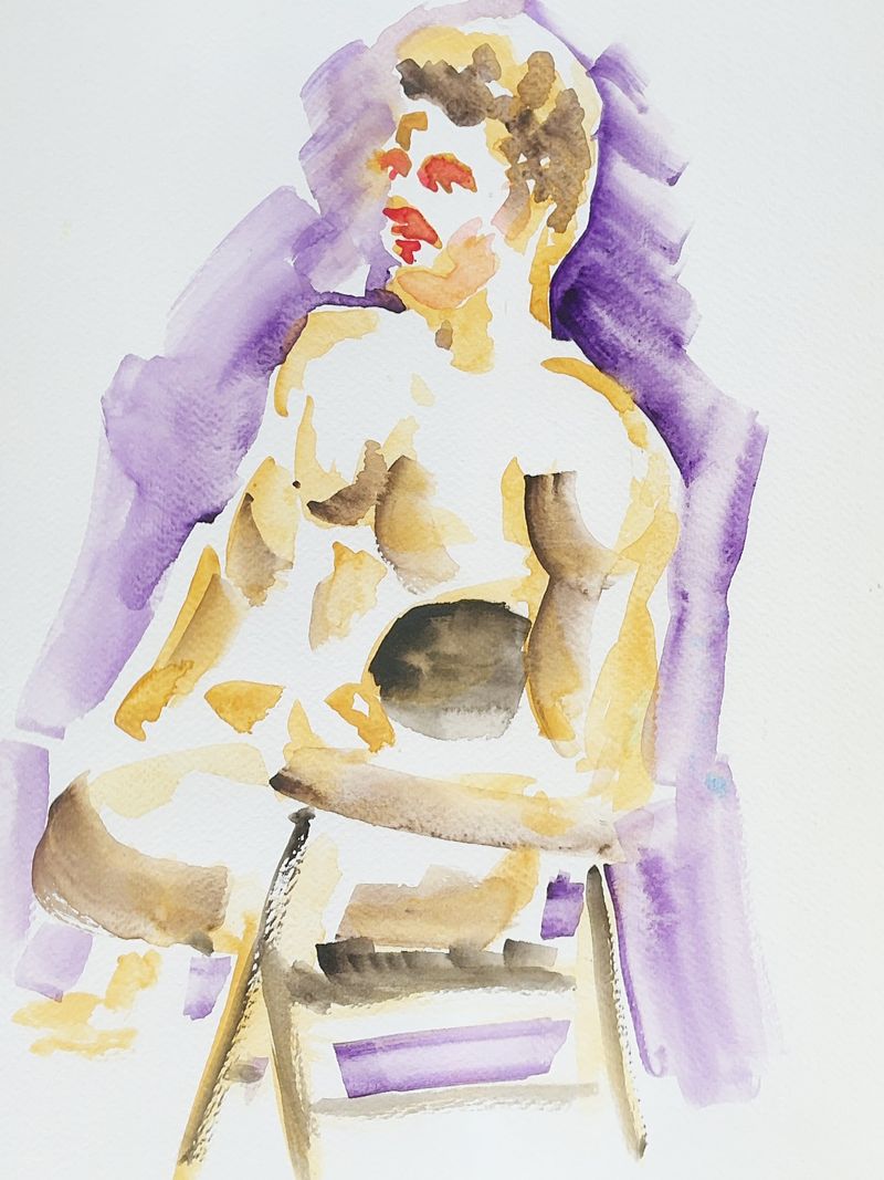 Victor seated in side profile, painted in watercolor.