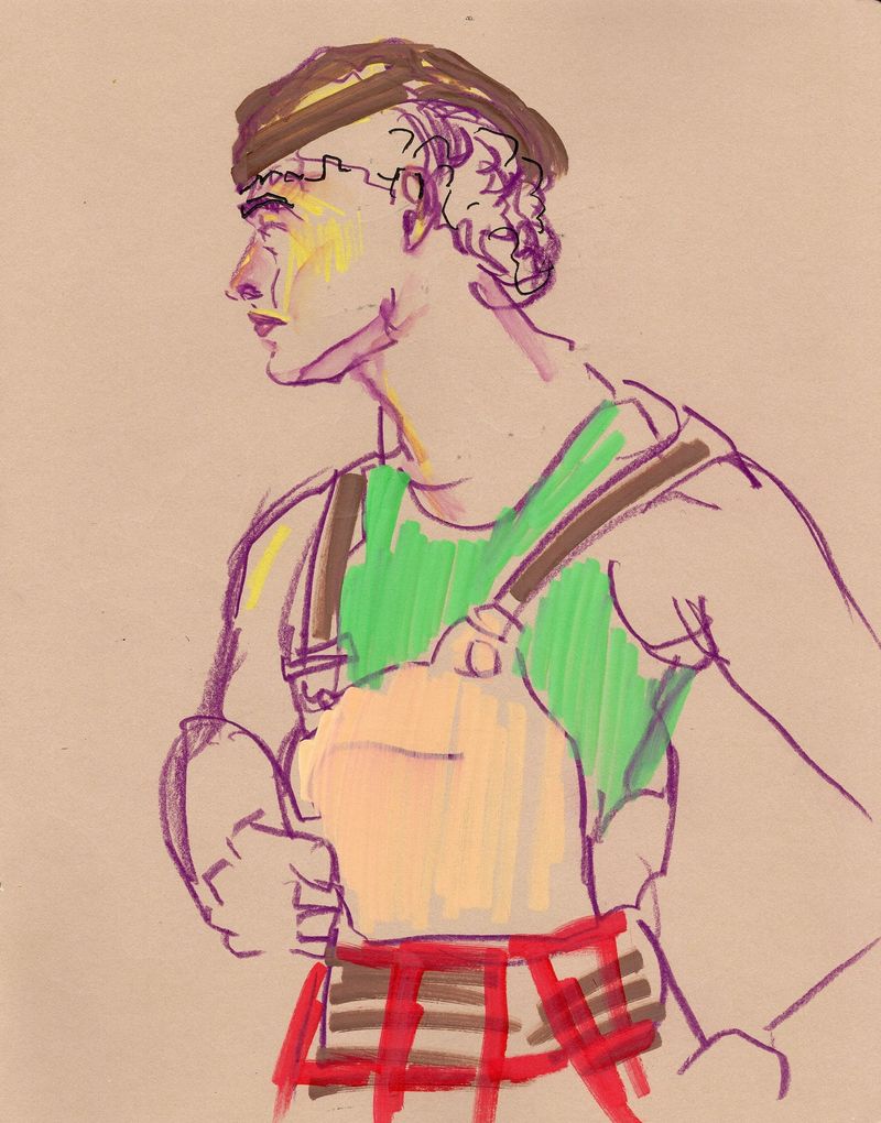 Acrylic marker on toned paper.