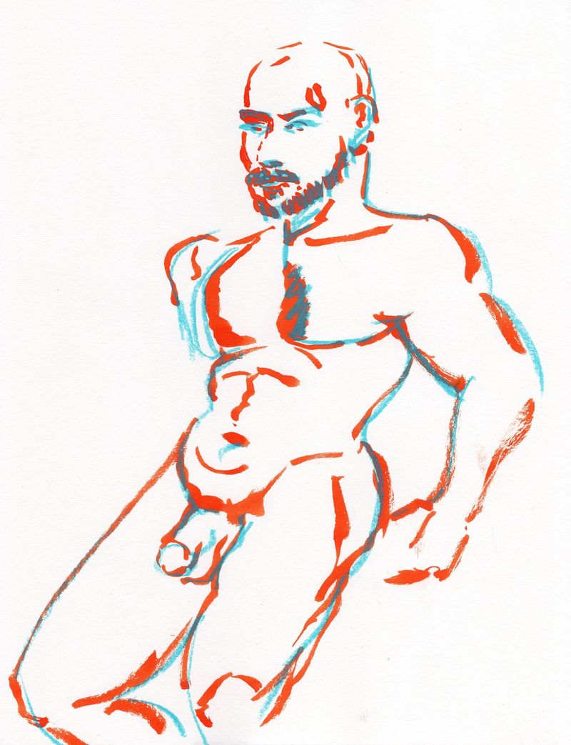 orange and blue colored pencil drawing