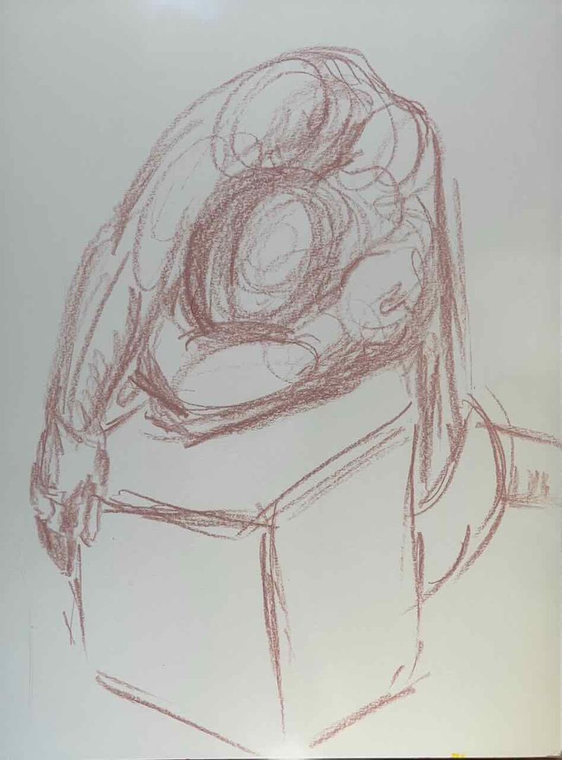 5 minute drawing- Nate slumped over a box.