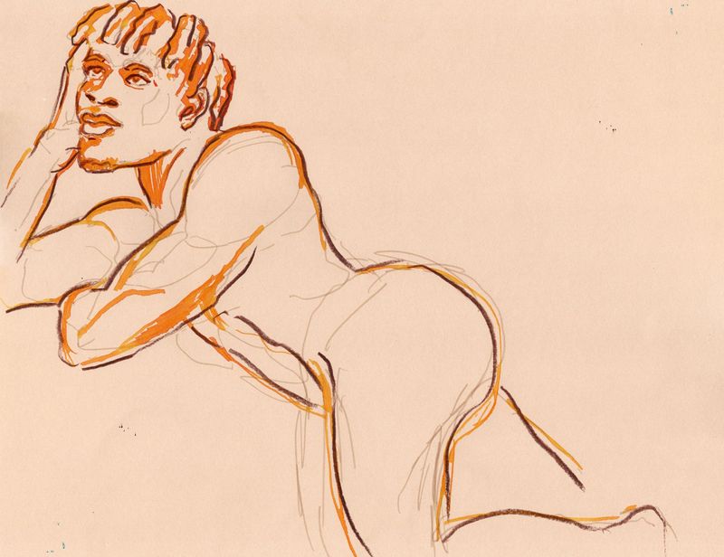 pencil and dip pen on toned paper