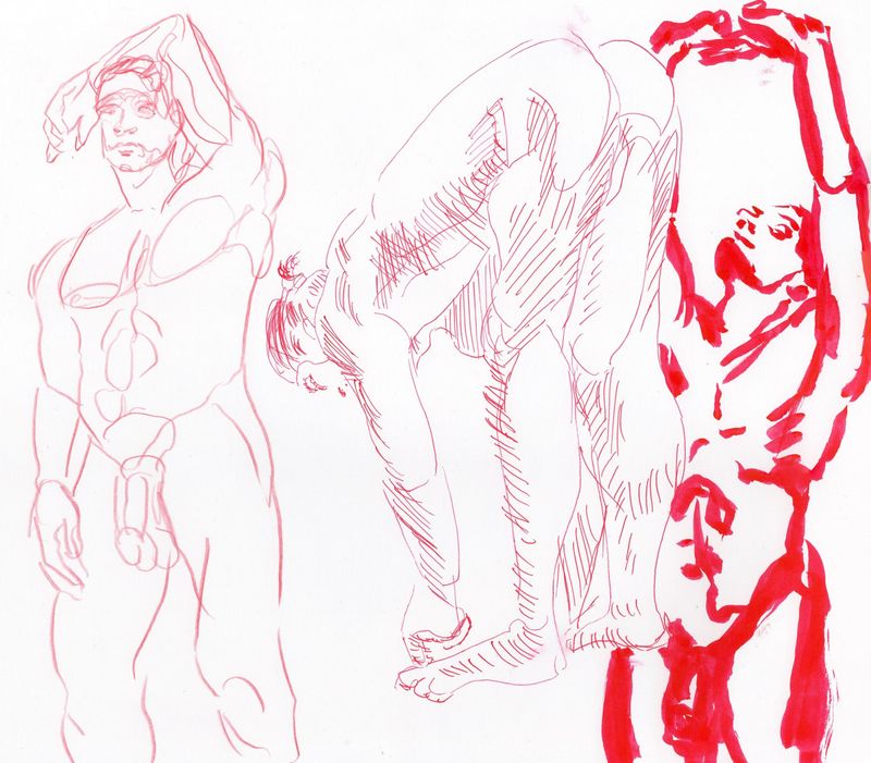 5 minute warmup drawings of Randall. Fountain Pen, Marker, and Pencil.