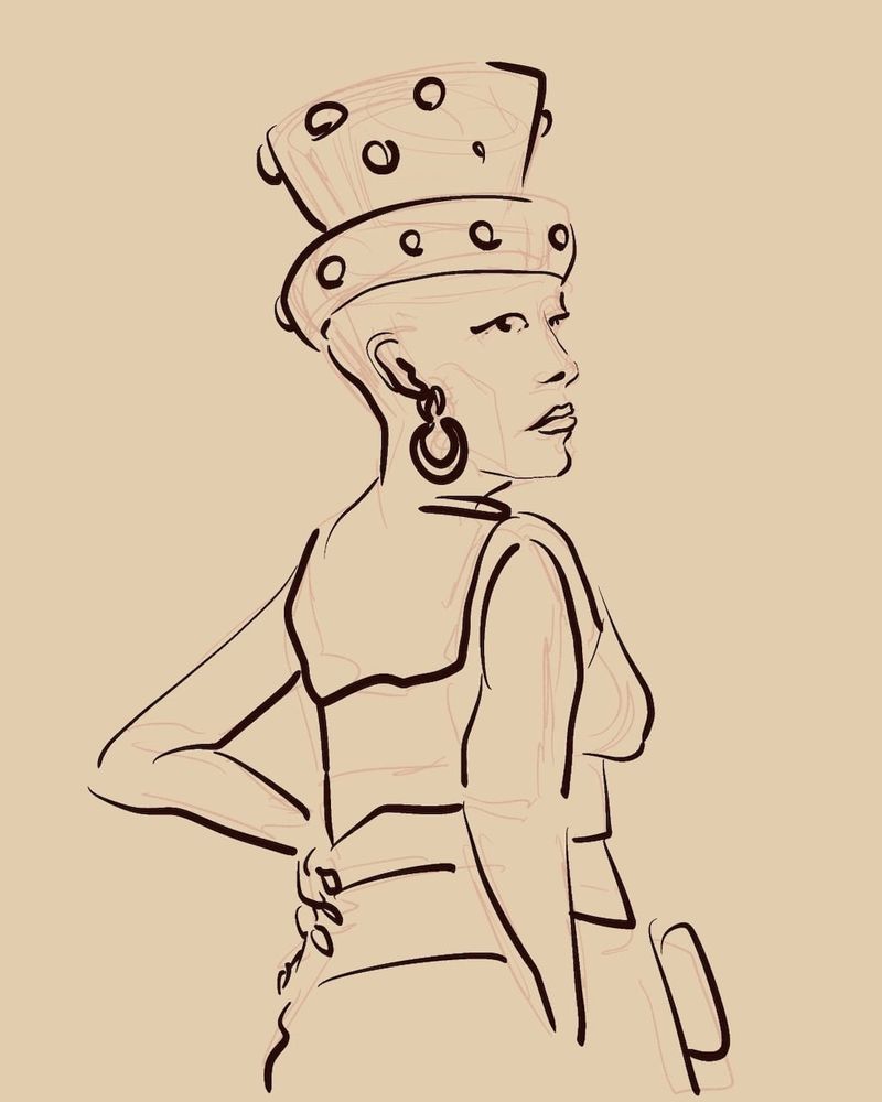 A black and white line sketch of shaquita.