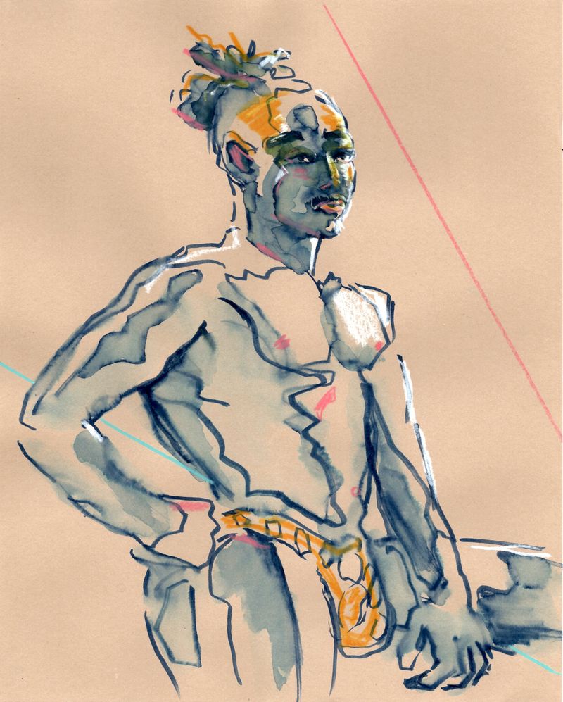 Pencil sketch on tan paper