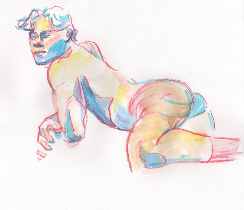 Devan in watercolor pencil- 10 minute pose.