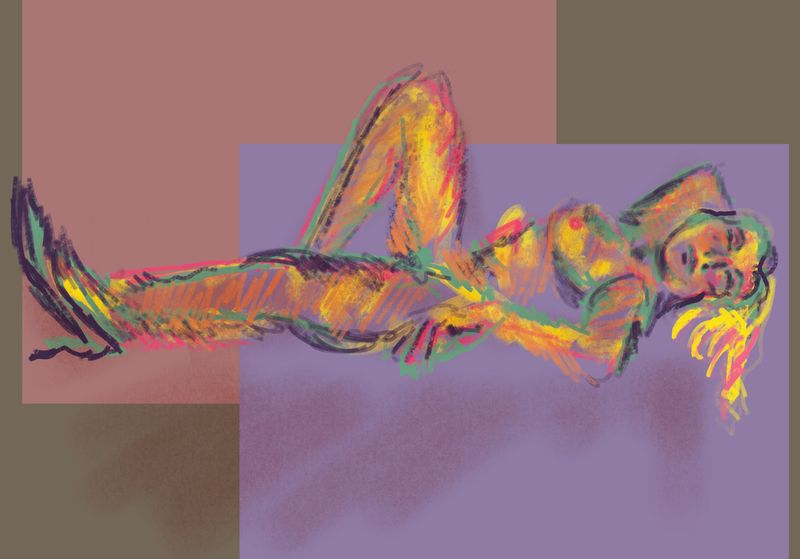 Reagan in a reclining pose, drawn digitally in Procreate