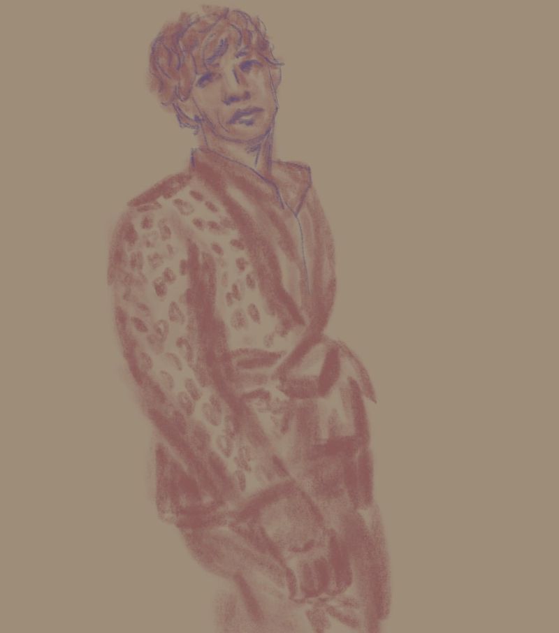 Mino in robe. Digital Charcoal and Chalk brush on iPad Procreate