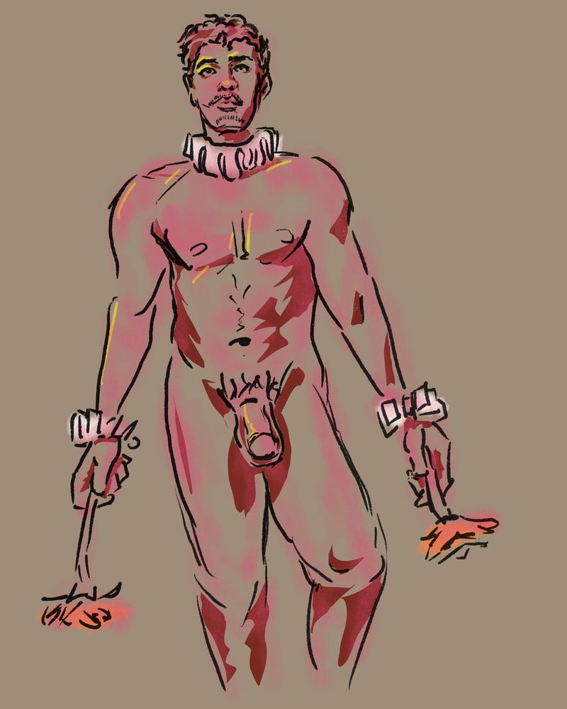 Model standing with a flower in each hand, digital drawing in Procreate