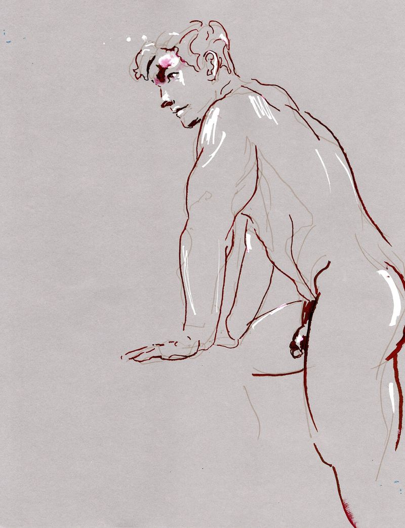 Michael from the side- dip pen and white accent pen