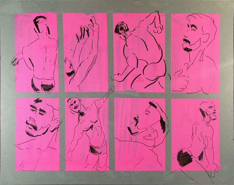 2 minute warmup drawings on prepared paper.