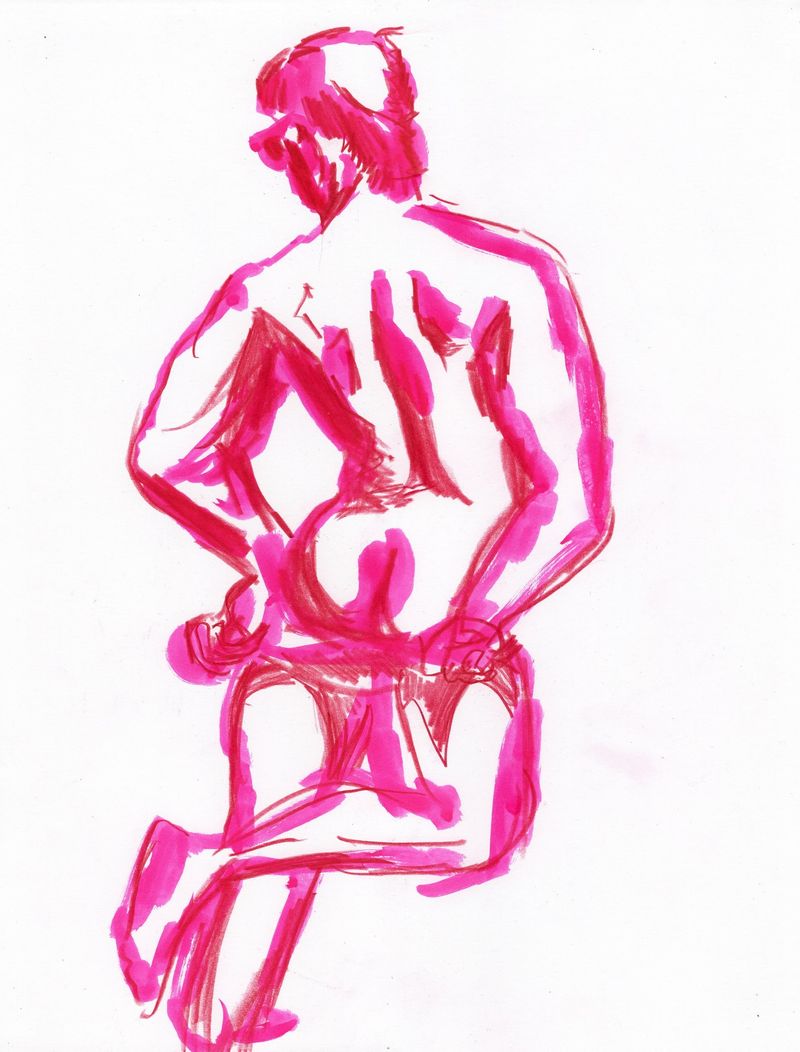 A colored pencil and marker sketch of Logan based on a 5 minute pose