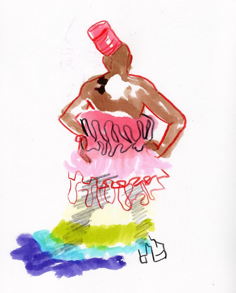 Female model in a rainbow dress- pentel art brush