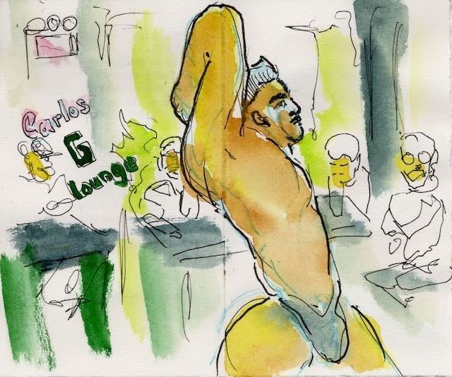 Journal page with a sketch of Carlos from the session.