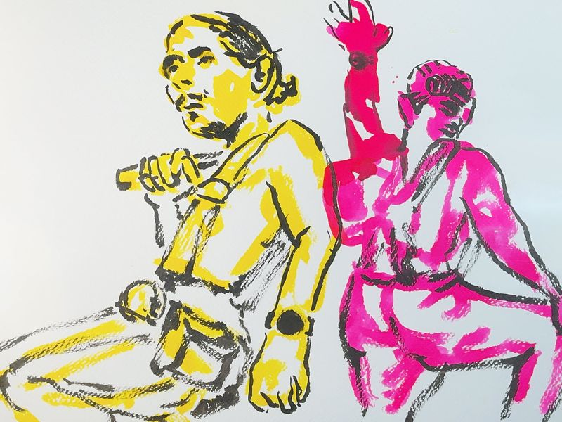 Colorful 10-minute warmup gesture drawings.