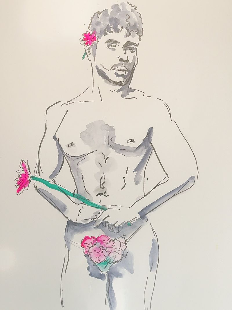 Model holding flowers, 20 minute pose