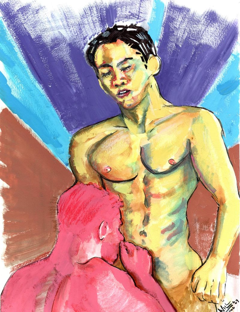 An Asian Man receives a Blowjob