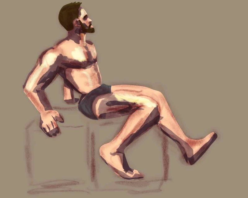 Digital Procreate drawing of Nate sitting on a box.