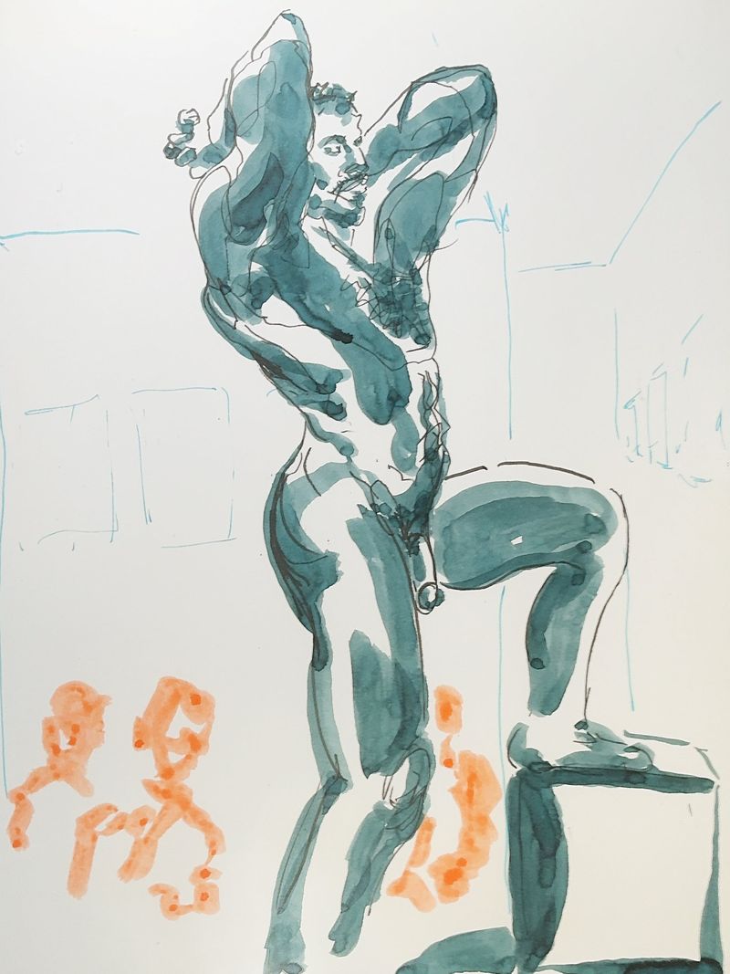 A recent drawing from an in-person figure drawing session