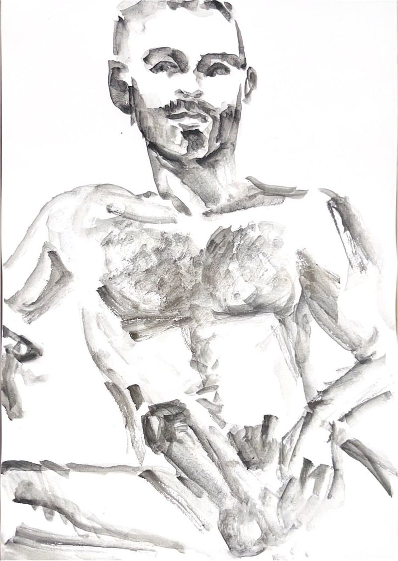 A water-soluble charcoal drawing of Darren- 20 minute pose